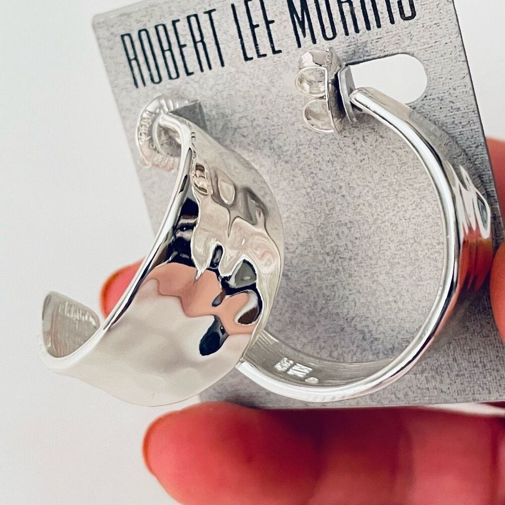NWT Robert Lee Morris Soho Thick Silver Hammered Shiny Gorgeous Hoops earrings